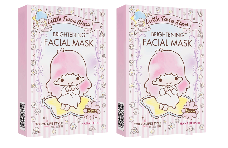 Little Twin Stars HANAJIRUSHI Brightening Face Mask, Alcohol-free, 27ml*5Sheets*2Packs